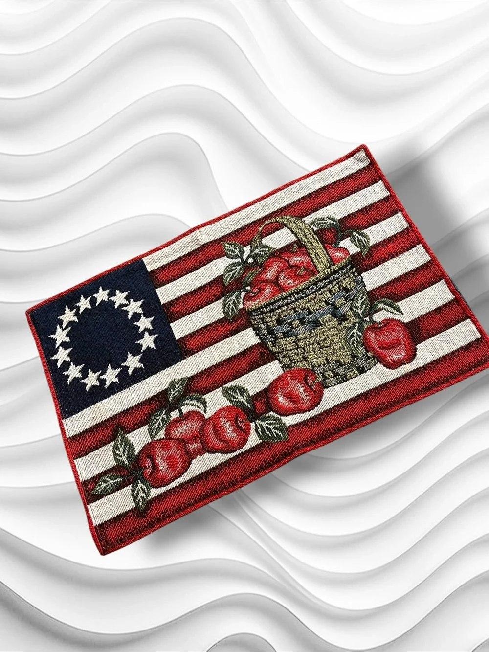 Set of 4 Patriotic Stars Stripes Tapestry American Flag Apple Basket Placemats